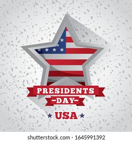 presidents day celebration poster with flag in star vector illustration design