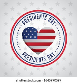 presidents day celebration poster with usa flag in heart vector illustration design