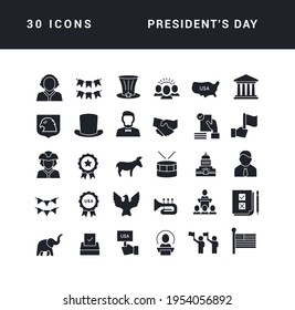 Presidents Day. Collection of perfectly simple monochrome icons for web design, app, and the most modern projects. Universal pack of classical signs for category Holidays.