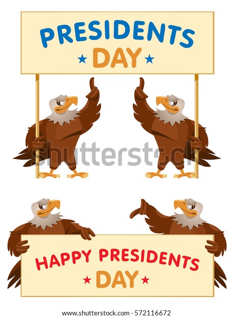 Presidents day congratulations with\
eagles. Cartoon styled vector illustration. Elements is grouped and\
divided into layers. No transparent objects.\
