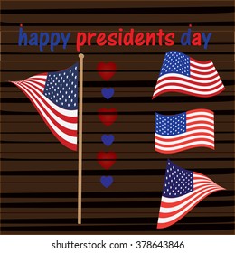 presidents day  and the flag of the US and flag on wood background 
