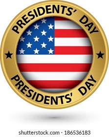 Presidents day gold label with USA flag, vector illustration