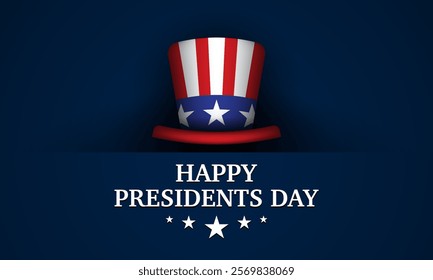 Presidents Day Greeting Card with Hat Illustration on Blue Background. Vector Illustration.