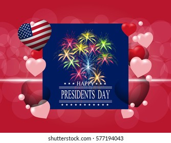 Presidents' Day. Greeting card or invitation. The inscription with the wishes of happiness. Celebratory fireworks. Stylized in flag colors. vector illustration