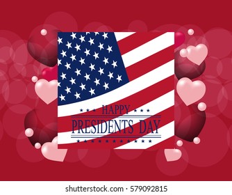 Presidents' Day. Greeting card or invitation. USA flag on the background of hearts. The inscription with the wishes of happiness. vector illustration