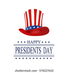 Presidents' Day. Greeting card on a white background. The inscription with the wishes of happiness. Isolated. Stylized hat in the colors of the flag. vector illustration