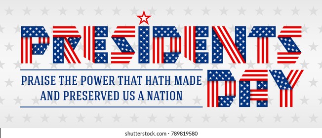 Presidents Day greeting card. Text made of interlaced ribbons with USA flag's stars and stripes. Vector illustration.