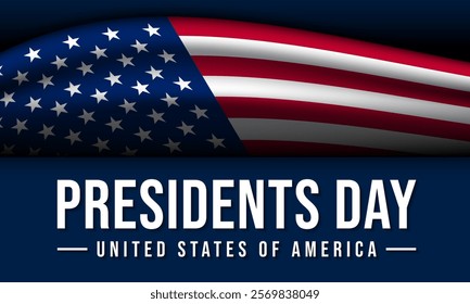 Presidents Day Greeting Card with USA Flag Illustration on Blue Background. Vector Illustration.