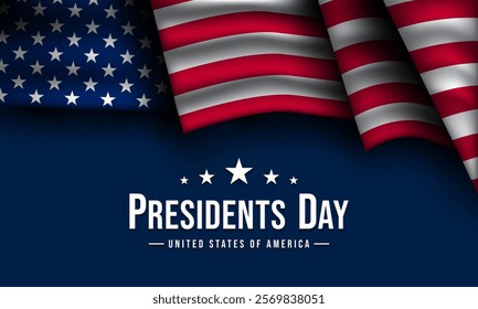 Presidents Day Greeting Card with USA Flag Illustration on Blue Background. Vector Illustration.