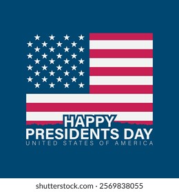 Presidents Day Greeting Card with USA Flag Illustration on Blue Background. Vector Illustration.