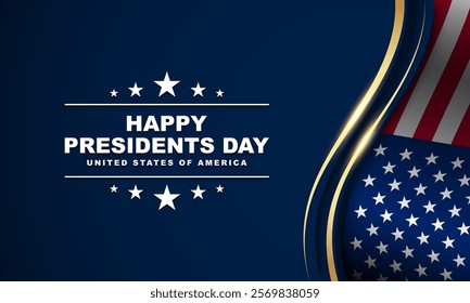 Presidents Day Greeting Card with USA Flag Illustration on Blue Background. Vector Illustration.