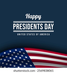 Presidents Day Greeting Card with USA Flag Illustration on Blue Background. Vector Illustration.