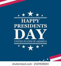 Presidents Day Greeting Card with USA Flag on Blue Background. Vector Illustration.