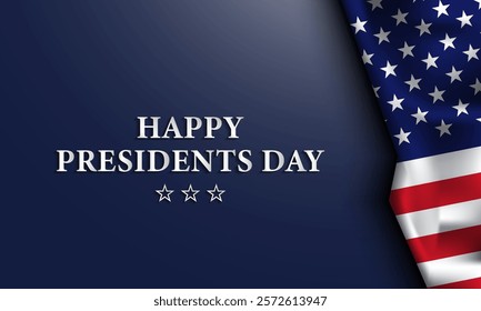 Presidents Day Greeting Card with USA Flag Illustration on blue background. Vector Illustration