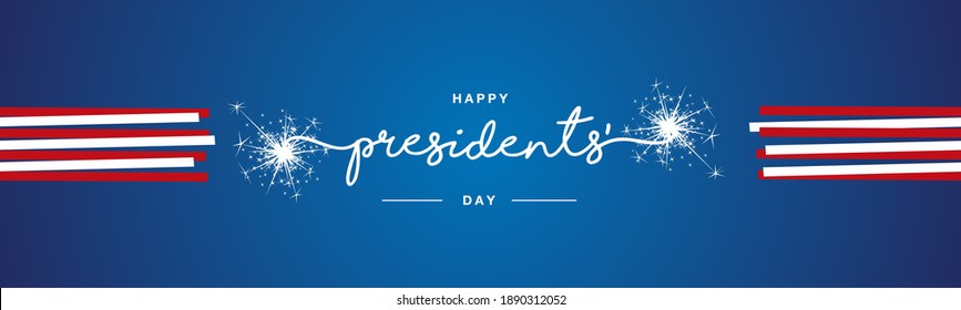 Presidents day handwritten typography sparkle firework red white ribbon blue banner