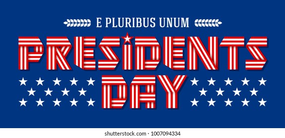 Presidents Day holiday banner. Text made of interlaced ribbons with USA flag stripes. Vector illustration.