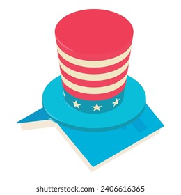 Presidents day icon isometric vector. Top hat in american flag color and book. National holiday, political concept