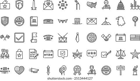 Präsidenten Tag Icons Hochwertige Vektorsymbol-Kollektion mit bearbeitbarem Strich. Ideal für professionelle und kreative Projekte.