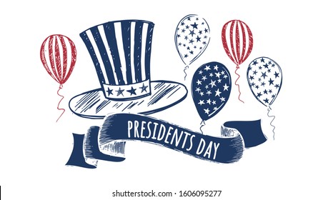 Presidents day. Independence Day USA. Hand drawn illustration. 