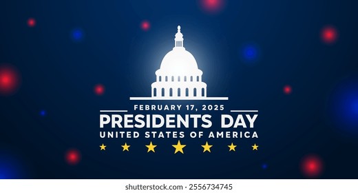 President's Day. Lights and White House. Great for cards, banners, posters, social media and more. Dark blue background.   