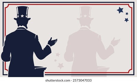 Presidents' Day lower third layout with Abraham Lincoln's silhouette. Iconic hat, soft patriotic stars, and stripes create an elegant, text-free design for videos and creative projects.