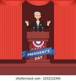 President's Day Man Standing On Stage for Speech with indoor background red Cartoon Illustration Vector