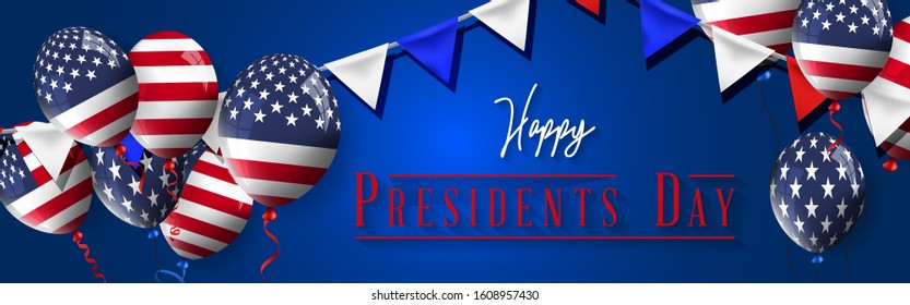 Presidents' Day. Presidents Day poster. Happy Presidents Day Background and symbols with USA flag. Vector illustration - Presidents' Day in the United States.