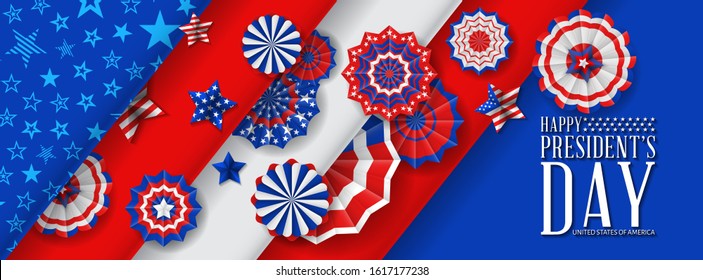 Presidents' Day. Presidents Day poster. Happy Presidents Day Background and symbols with USA flag. Vector illustration - Presidents' Day in the United States.