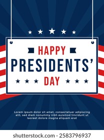 Presidents' Day poster template with red stripes and star shape on dark blue background