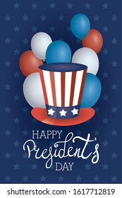 presidents day poster with usa tophat and balloons helium vector design