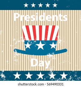 Presidents Day retro poster with hat. Vector illustration.