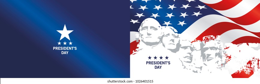 Presidents Day Rushmore USA flag landscape blue background greeting card