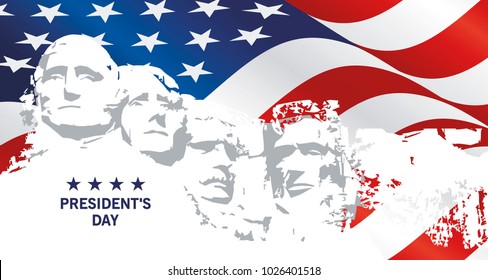 Presidents Day Rushmore USA flag landscape background greeting card
