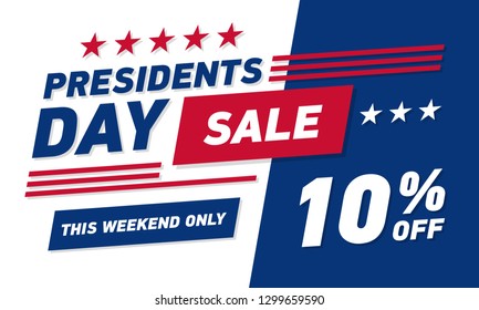 Presidents Day Sale 10% Discount Banner . Vector Template.