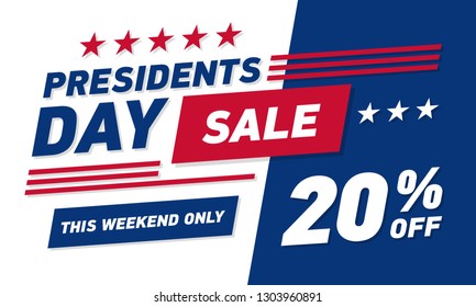 Presidents day sale 20% discount banner . Vector template.