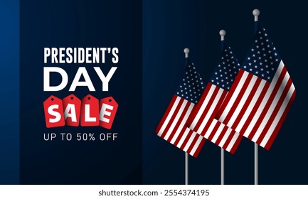 Presidents Day Sale Up To 50 Percent Background Design Illustration With USA Flags