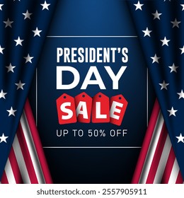 Presidents Day Sale Up To 50 Percent Background Design Illustration With USA Flags