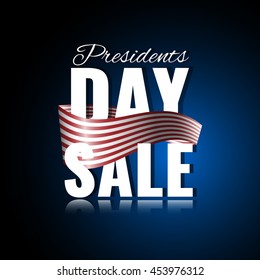 Presidents Day sale. Abstract background with waving ribbon and reflection. Stock vector.