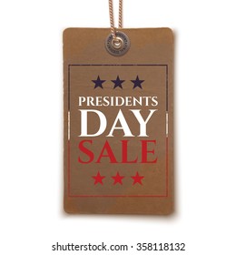 Presidents Day Sale Background. Vintage, Realistic Price Tag Isolated On White Background. Vector Illustration.