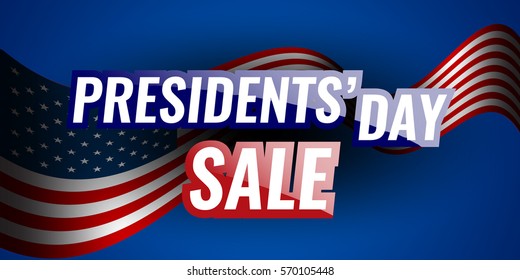 Presidents' Day Sale banner with american flag and stars background. Stock vector.