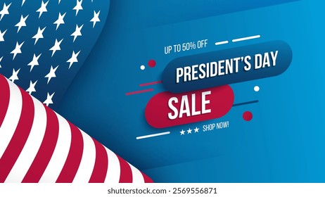 President's Day Sale Banner. Commercial background for Presidents Day shopping advertising. American federal holiday sale promotion. Vector illustration.