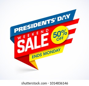 Presidents' Day Sale banner design template, big weekend sale, special offer, up to 50% off, vector illustration