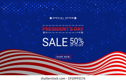 President's day sale banner template. Special offer 50%. Vector illustration