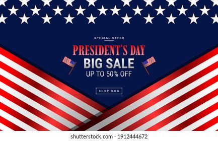 President's day sale banner template with the national flag of the United States of America. Special offer 50%. Vector illustration