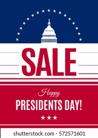 Presidents Day sale banner with Washington DC White house and abstract american flag background. Washington's Birthday discount banner. Vector Presidents Day illustration.