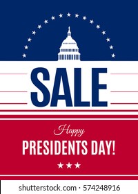 Presidents Day sale banner with Washington DC White house and abstract american flag background. Washington's Birthday discount banner. Vector illustration