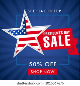 Presidents day sale, blue stripes banner. Happy President's Day Sale discount labels for web banner special offer vector illustration