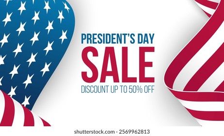 President's Day Sale. Commercial banner for Presidents Day shopping advertising. American federal holiday sale promotion. White background. Vector illustration.