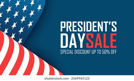 President's Day Sale. Commercial banner for Presidents Day shopping advertising. American federal holiday sale promotion. Vector illustration.