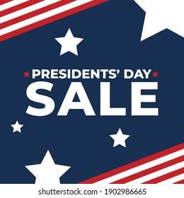 Presidents' Day Sale Event Square Web Banner Design with American Flag Stripes Border and Abstract Stars in Background, Patriotic United States Presidents Day Typography Sign Vector Illustration